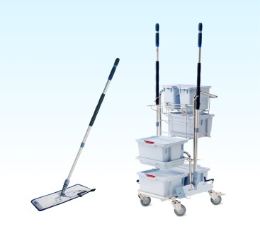 SALESIANER Mops and microfibre cloths with RFID tracking, including service carts and mop holders